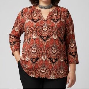 ROZ & ALI Orange Bohemian Stretch Blouse 2X